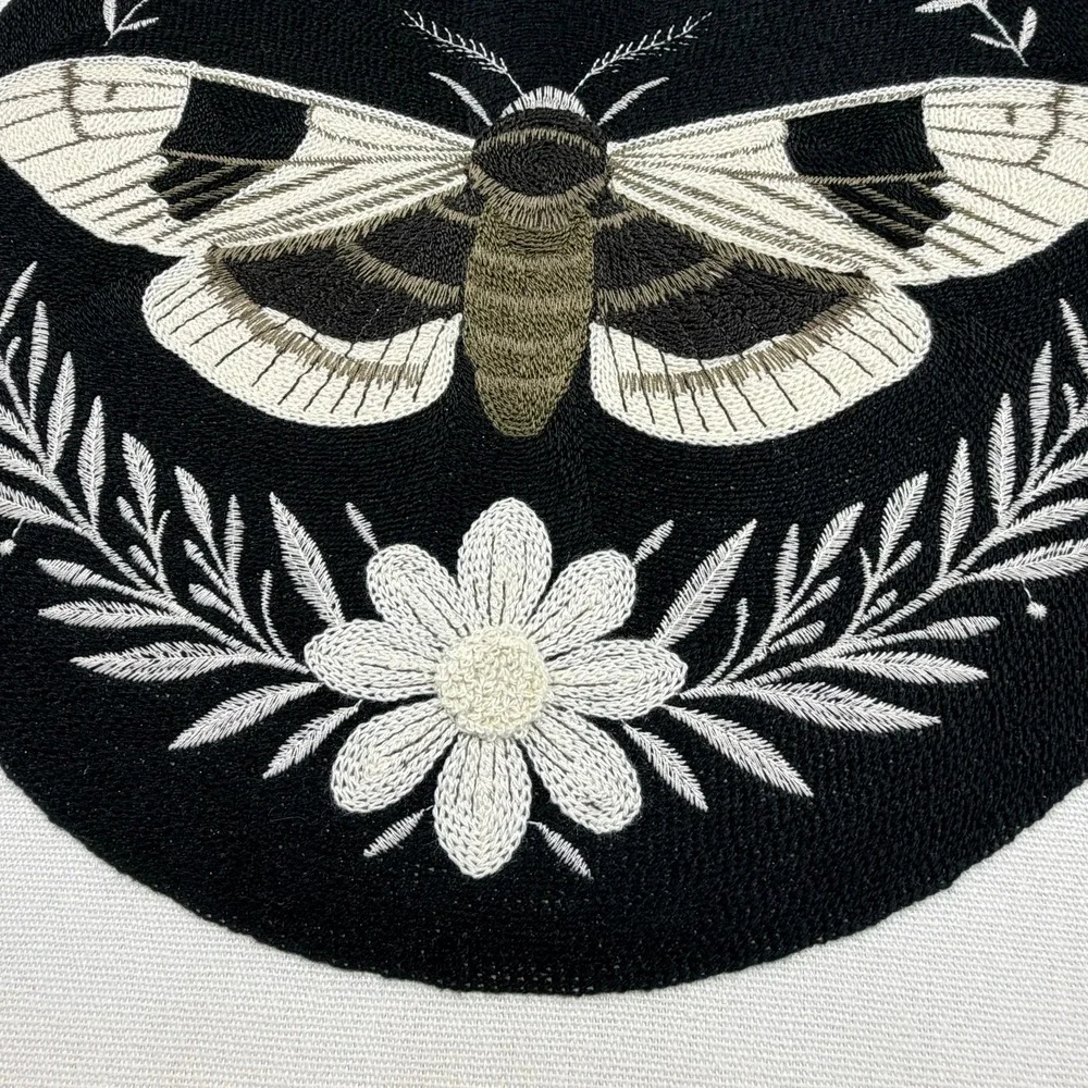 BP Home Woven Artistry Framed Embroidered Moth Wall Decor Black Cream 16.5in